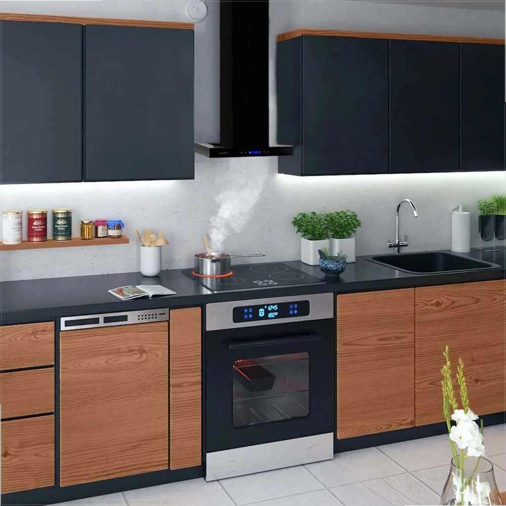 Berdsen 60 cm juodas virtuvės gartraukis, kamininis, didelio efektyvumo, LED apšvietimas, modernus dizainas