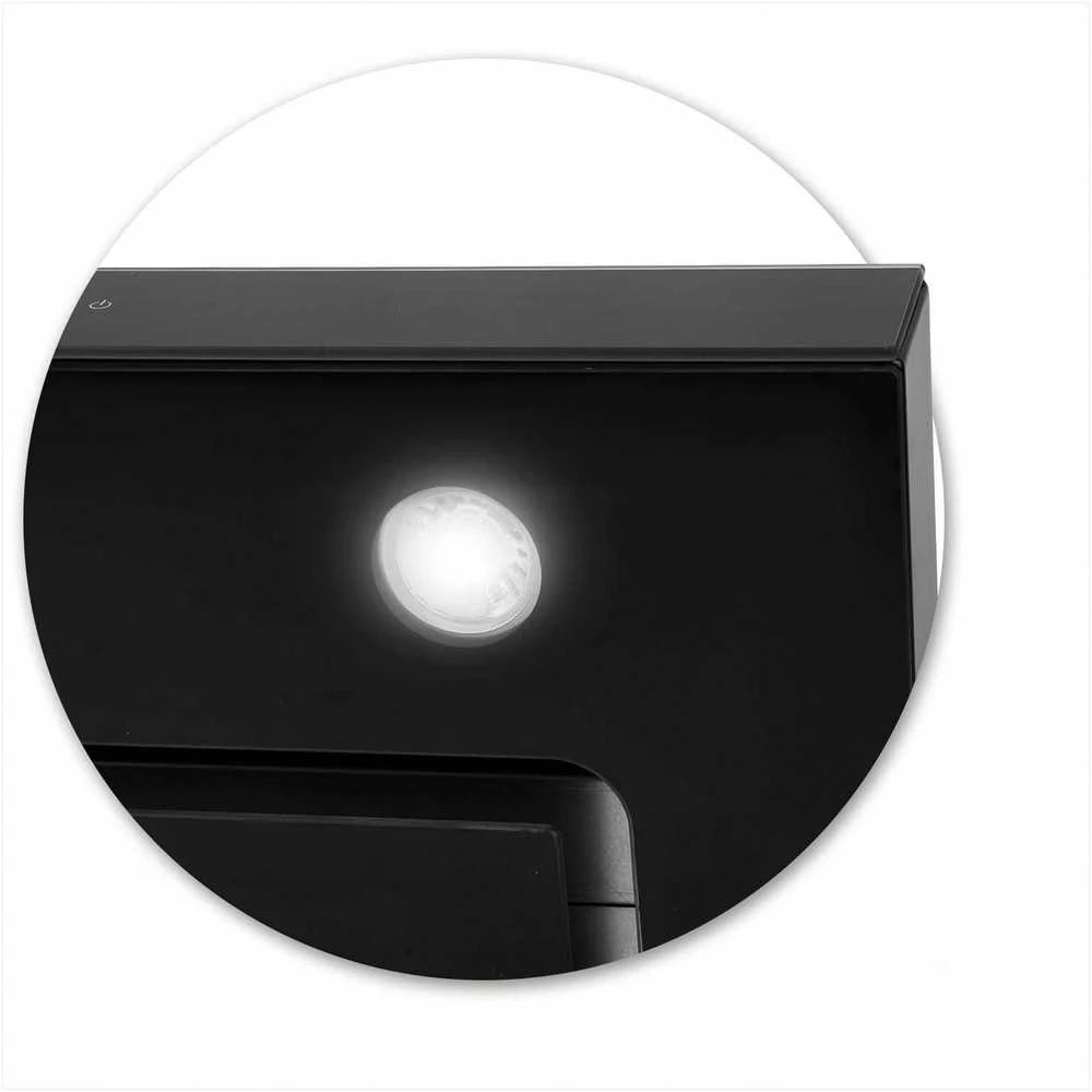 Berdsen 60 cm juodas virtuvės gartraukis, kamininis, didelio efektyvumo, LED apšvietimas, modernus dizainas