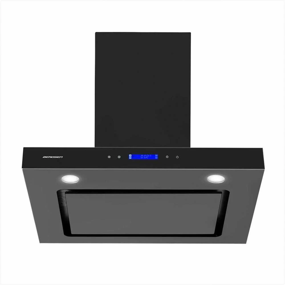 Berdsen 60 cm juodas virtuvės gartraukis, kamininis, didelio efektyvumo, LED apšvietimas, modernus dizainas