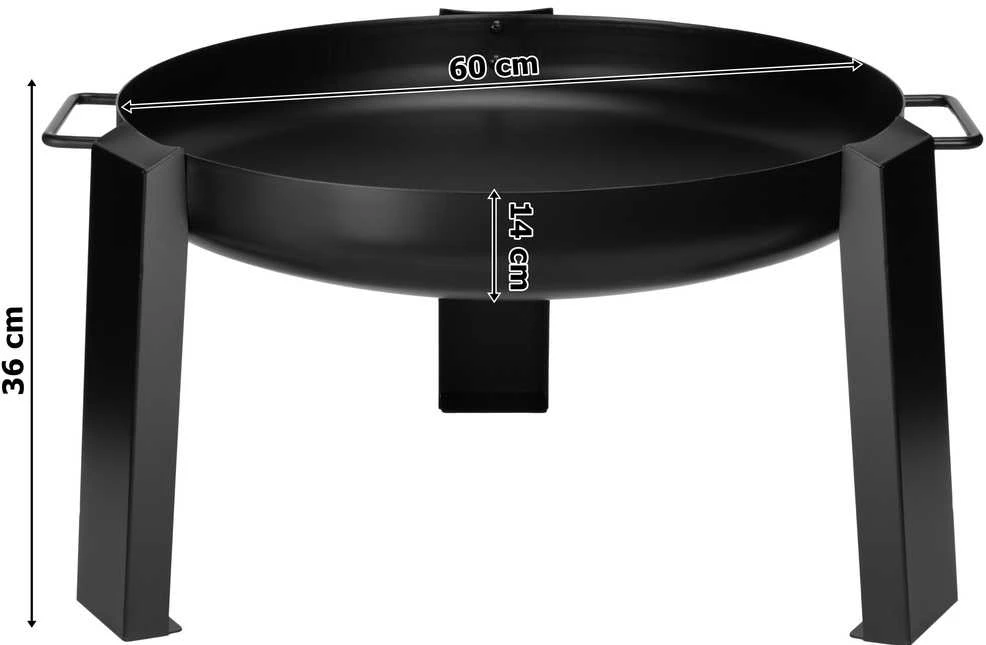 60 cm Laužavietė, ketaus ir plieno, karščiui atspariu laku, juoda, lauko židinys, ugniakuras, laužo dubuo