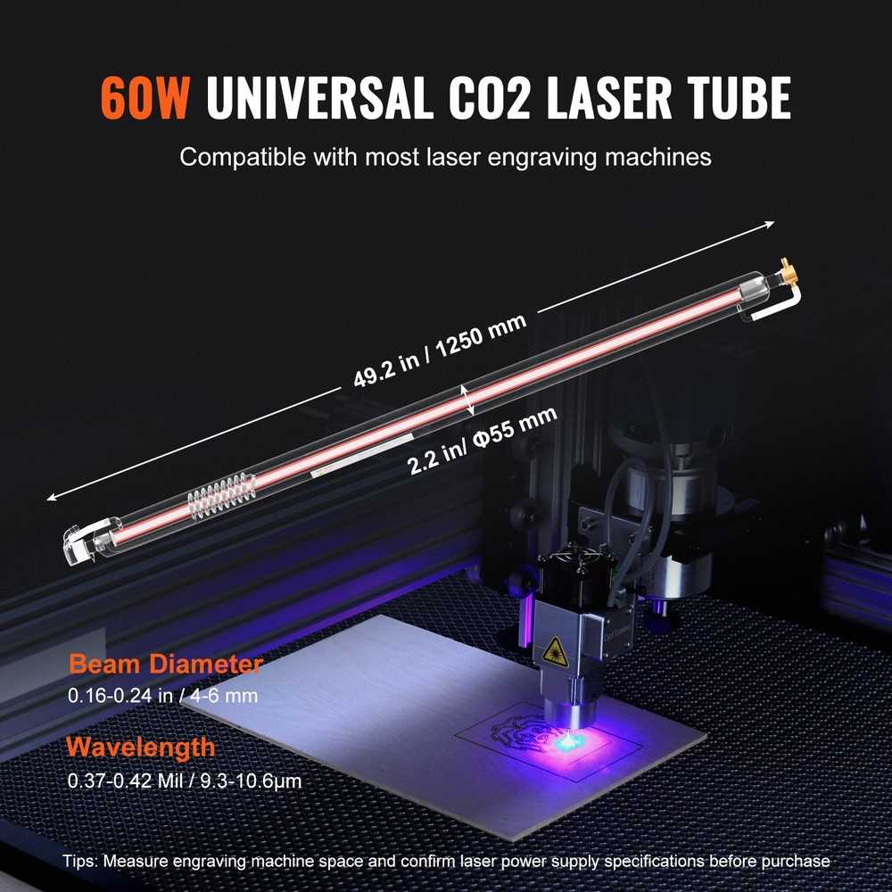 60 W CO2 lazerio vamzdis, 1250 mm ilgio, borosilikatinio stiklo pjovimo vamzdis