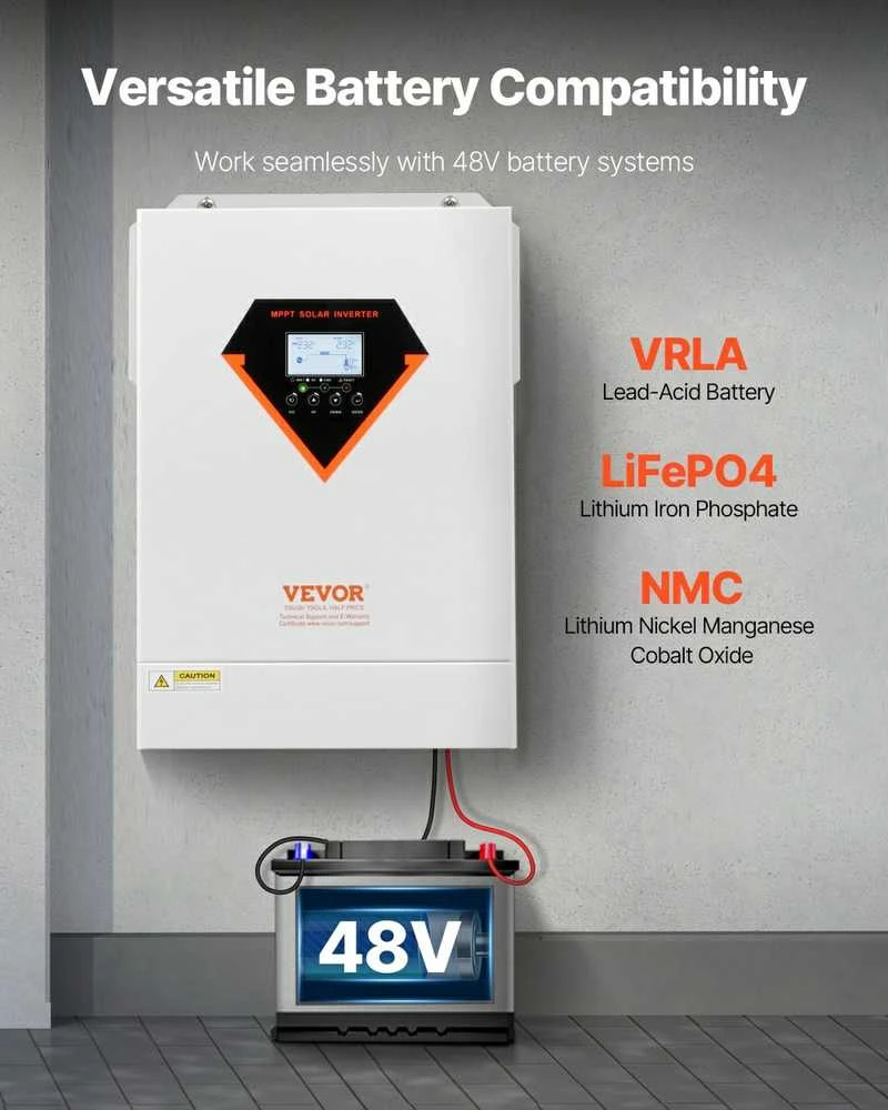 VEVOR Hibridinis saulės inverteris su įkrovikliu 6000W