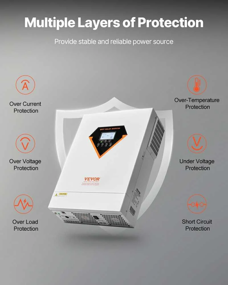 VEVOR Hibridinis saulės inverteris su įkrovikliu 6000W