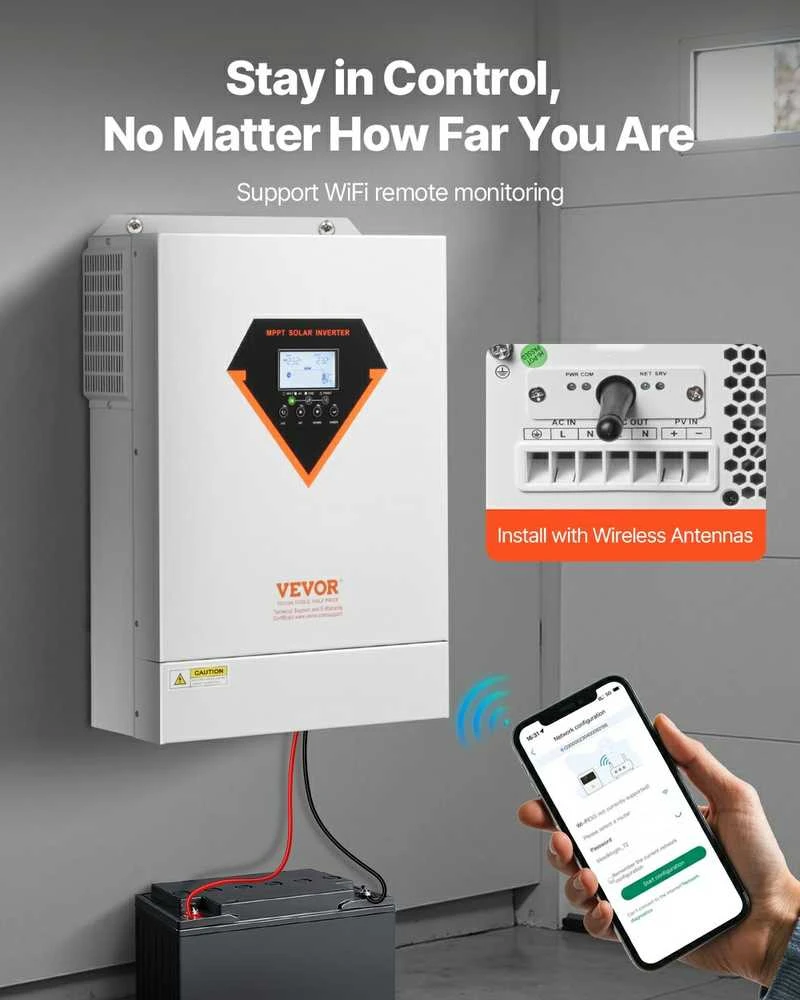 VEVOR Hibridinis saulės inverteris su įkrovikliu 6000W