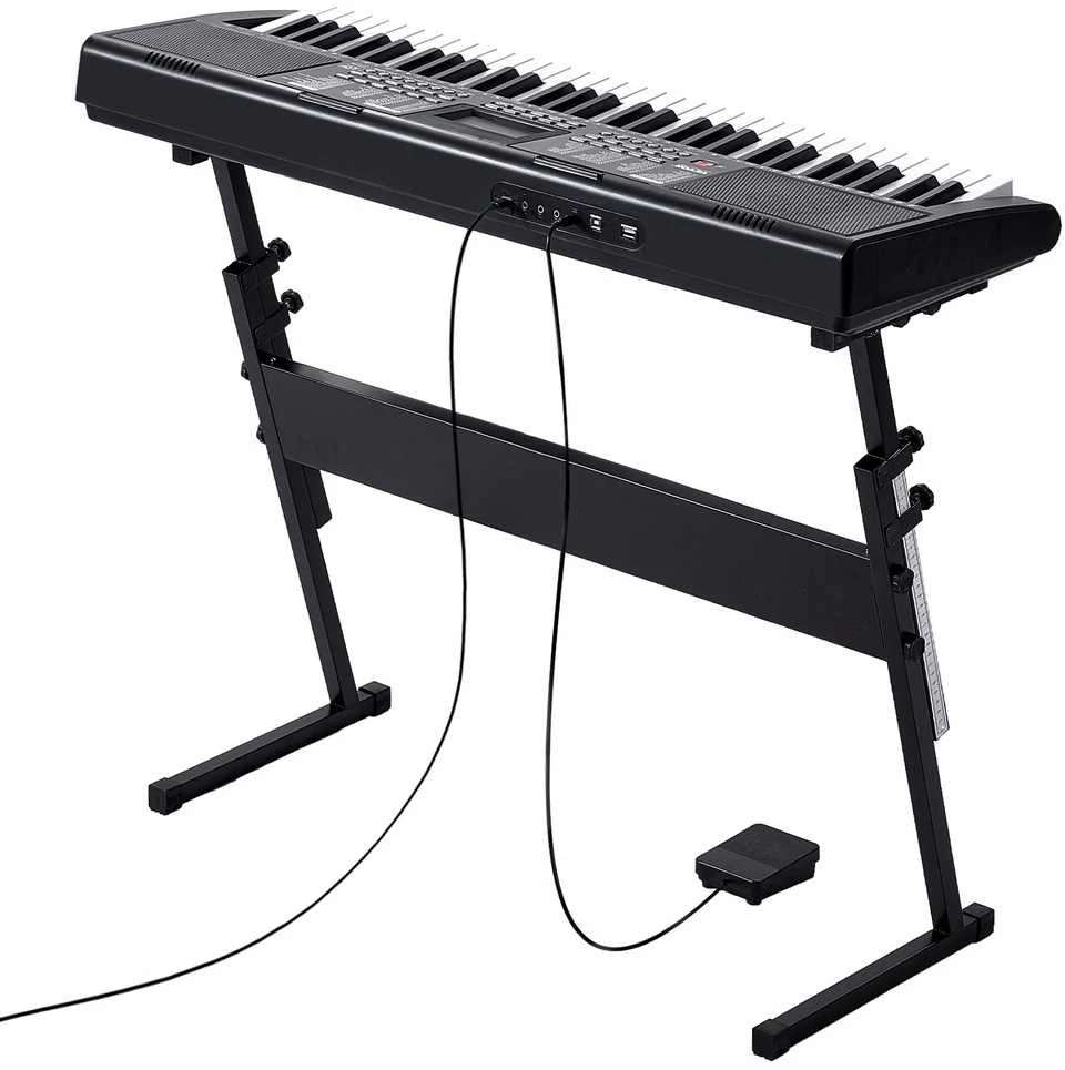 61 klavišo skaitmeninis pianinas su reguliuojamu stovu, elektrinė nešiojama klaviatūra, pianinas pradedantiesiems, pianinas su apšviestais klavišais