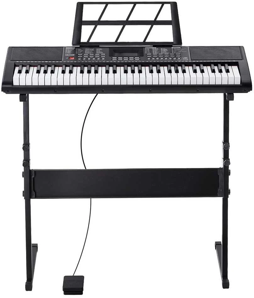 61 klavišo skaitmeninis pianinas su reguliuojamu stovu, elektrinė nešiojama klaviatūra, pianinas pradedantiesiems, pianinas su apšviestais klavišais