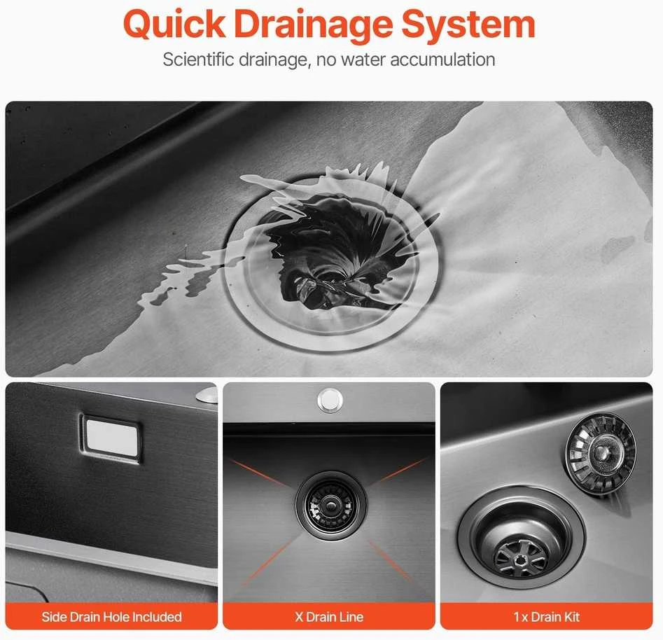 68 cm virtuvės plautuvė, įleidžiama, juodo nerūdijančio plieno, vieno dubens, barui, praustuvas