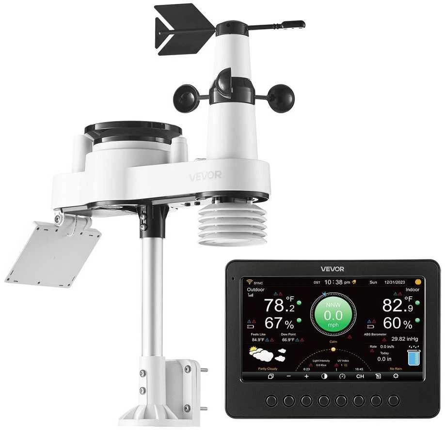 7-in-1 Wi-Fi orų stotis, belaidė, maitinama saulės energija, kritulių, temperatūros, drėgmės, vėjo greičio, lauko ir vidaus prognozė