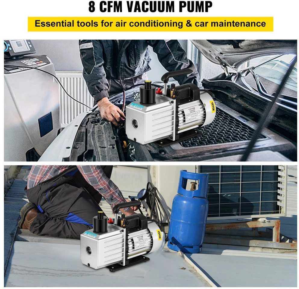 8 CFM vakuuminis siurblys, dviejų pakopų rotacinė mentė, 1 AG oro kondicionavimo siurblys