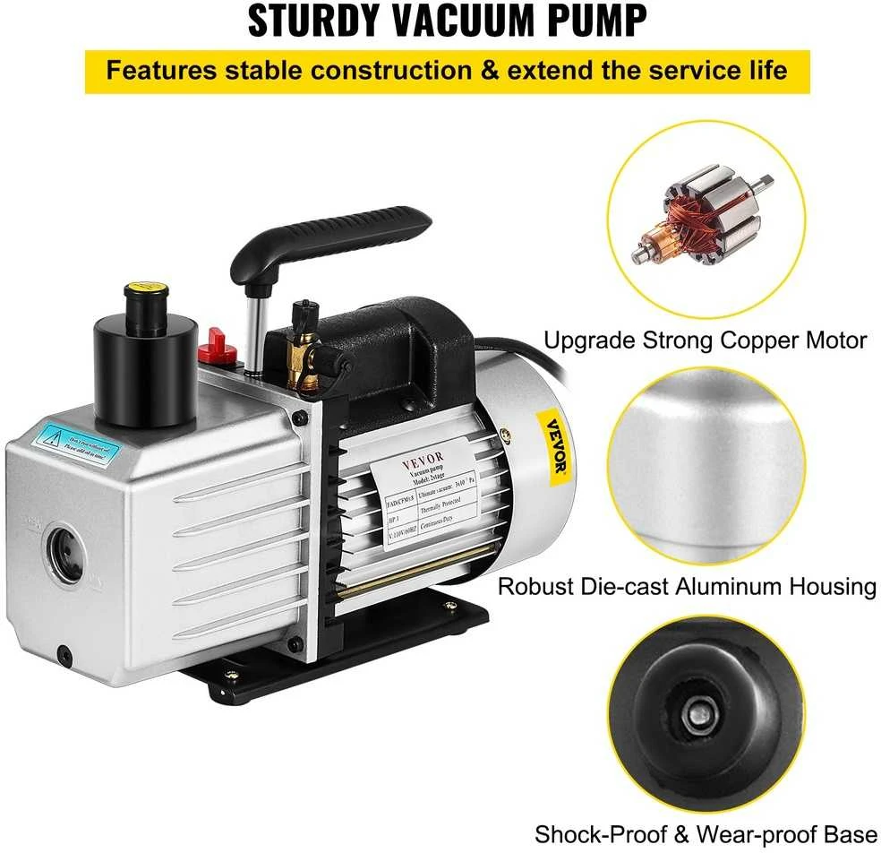 8 CFM vakuuminis siurblys, dviejų pakopų rotacinė mentė, 1 AG oro kondicionavimo siurblys