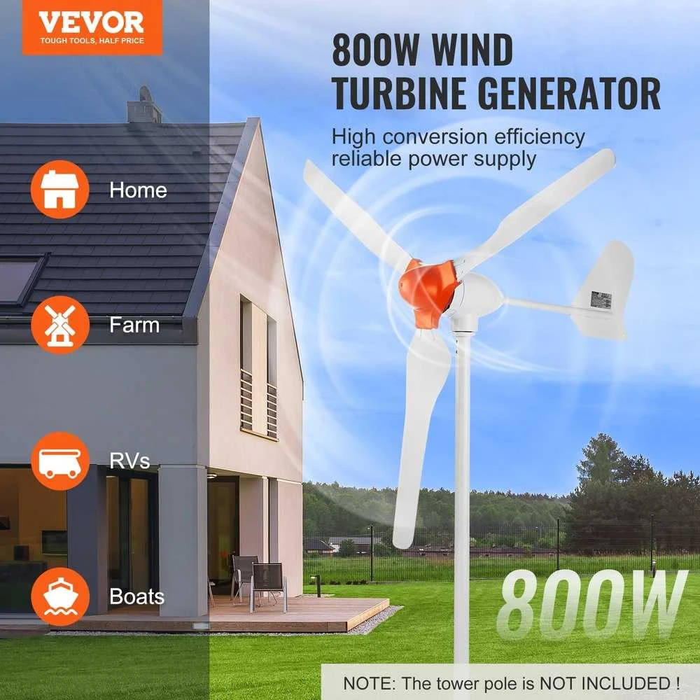 800W vėjo turbina, 12V, 3 mentės, MPPT, namams, sodybai, kemperiui, valčiai, autonominei energijai, vėjo jėgainė, vėjo generatorius
