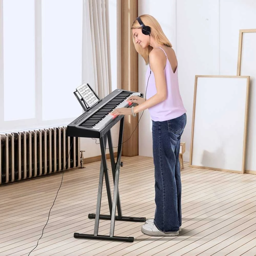 88 Klavišų Skaitmeninis Pianinas, Elektrinis Klaviatūra su Stovu Pradedantiesiems, Nešiojamas Pianinas su Ausinėmis, 1000 Tonų ir Ritmų, Pilno Dydžio Skaitmeninis Fortepijonas,