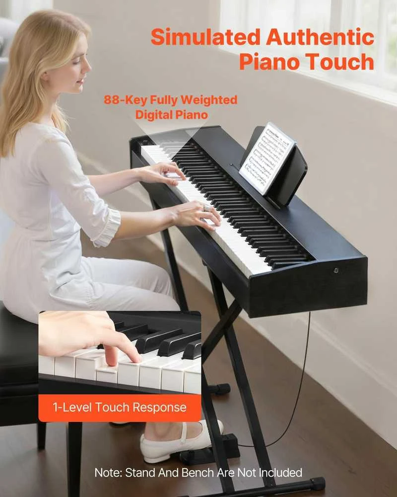 88 klavišų svertinis skaitmeninis pianinas, elektrinė klaviatūra su palaikymo pedalu, nešiojamas pianinas pradedantiesiems, MIDI klaviatūra, „Bluetooth“ pianinas