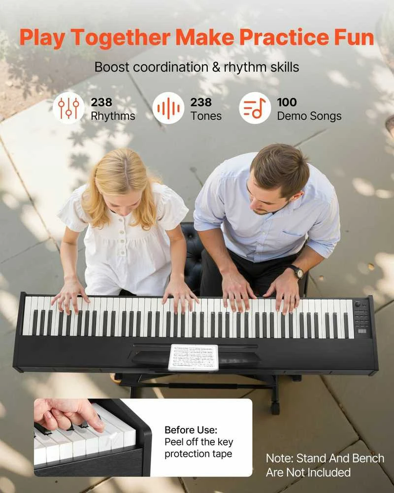 88 klavišų svertinis skaitmeninis pianinas, elektrinė klaviatūra su palaikymo pedalu, nešiojamas pianinas pradedantiesiems, MIDI klaviatūra, „Bluetooth“ pianinas