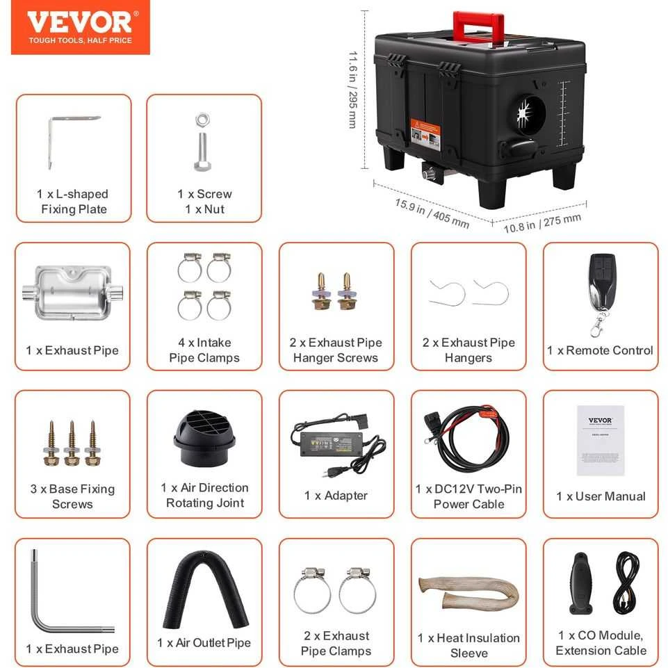 8kW Dyzelinis Šildytuvas, 12V/24V Dyzelinis Oro Šildytuvas, su Bluetooth ir Nuotolinio Valdymo Pultu, CO Signalizacija, Nešiojamas Dyzelinis Šildytuvas RV, Garažui ir Kempingui
