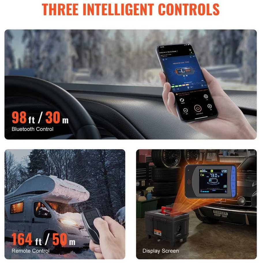 8kW Dyzelinis Šildytuvas, 12V/24V Dyzelinis Oro Šildytuvas, su Bluetooth ir Nuotolinio Valdymo Pultu, CO Signalizacija, Nešiojamas Dyzelinis Šildytuvas RV, Garažui ir Kempingui