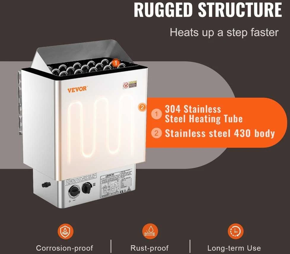 8kW elektrinis pirties šildytuvas, namų SPA, nerūdijantis plienas, įmontuotas valdymas, 8-12 m³ pirties šildytuvas, vidaus pirties šildytuvas