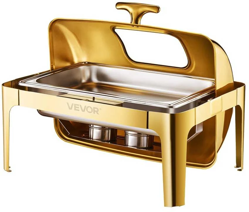 9 litrų stačiakampis pašildymo indų rinkinys, nerūdijančio plieno maisto šildytuvas, atlenkiamas pašildymo indas vakarėliams, 8.5L bufeto serveris