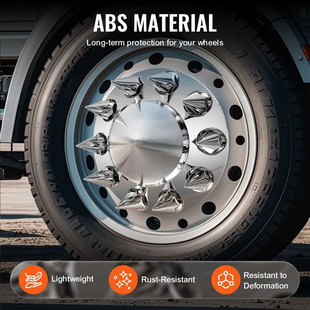 ABS sunkvežimio ašies dangtelių kombinuotas rinkinys, ratų dangteliai 508-622.3 mm ratlankiams, ratų veržlių dangteliai, sidabriniai ašies dangteliai