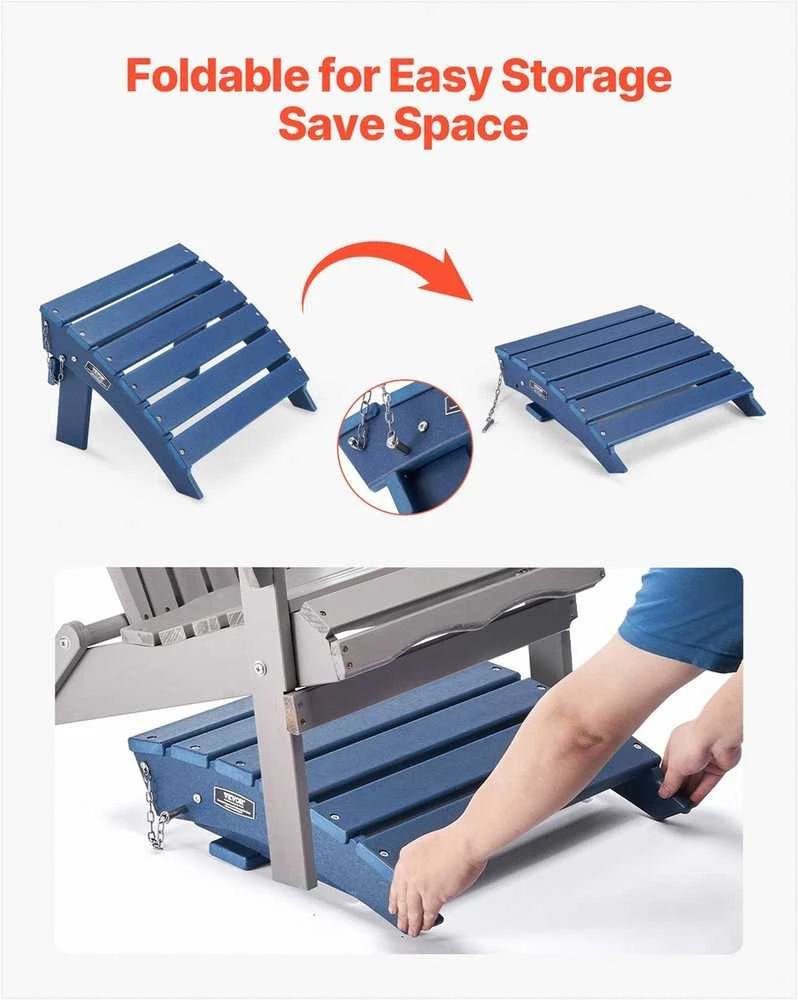 Adirondack kojų atrama, sulankstoma lauko kėdutė kojoms, oro sąlygoms atspari HDPE kojų atrama terasai ir sodui, mėlyna lauko kojų atrama, nešiojamas pakojis
