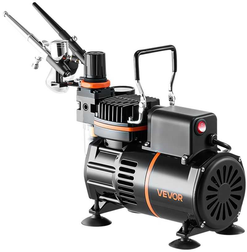 VEVOR Aerografas su kompresoriumi ir 3 purkštukais