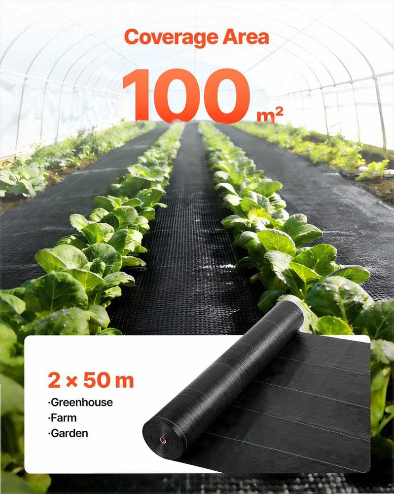 Agrotekstilė nuo piktžolių, 2x50m žemės danga, 100g polipropileno kilimėlis piktžolių kontrolei, sodo takų paklotas, įvažiavimų piktžolių slopinimo audinis, austas kraštovaizdžio audinys, daržo plėvelė