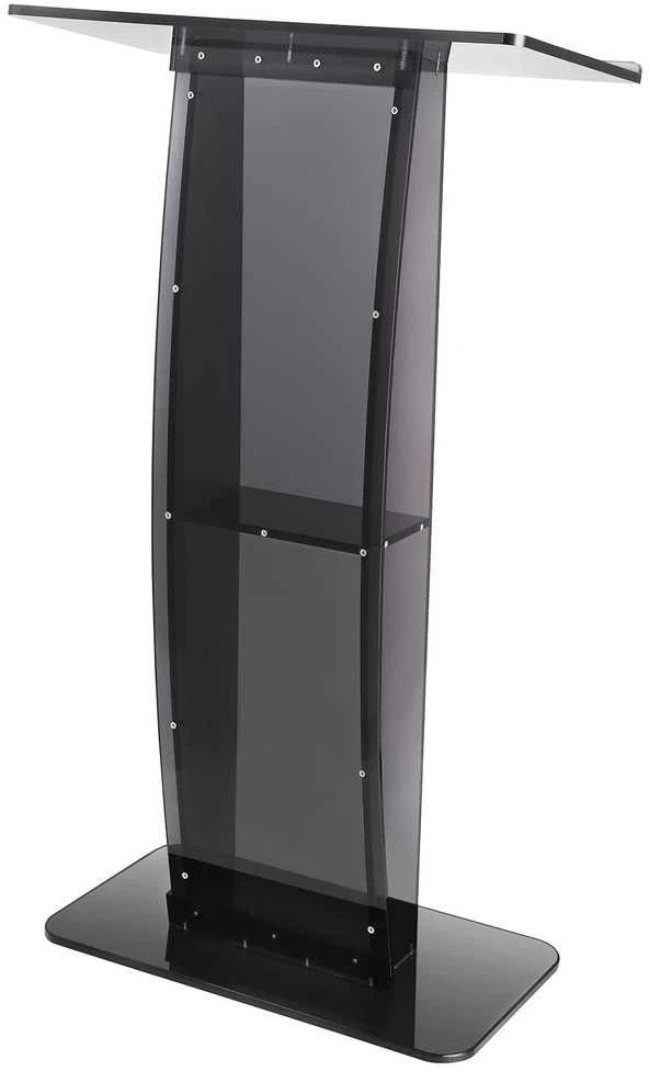 Akrilinis podiumas 119.8 cm, su plačia lentyna ir saugykla, stovas bažnyčiai, biurui, mokyklai, juodas pamokslininko stalas, skaitymo pakyla, prezentacijų stovas
