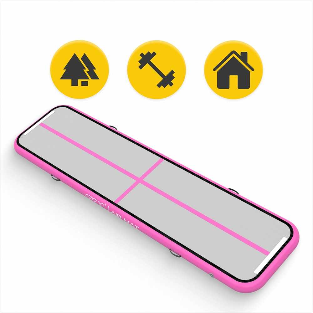 Akrobatikos oro kilimėlis, gimnastikos kilimėlis su elektrine pompa, rožinis treniruočių kilimėlis, 400 cm x 100 cm x 15 cm, patvarus PVC kilimėlis