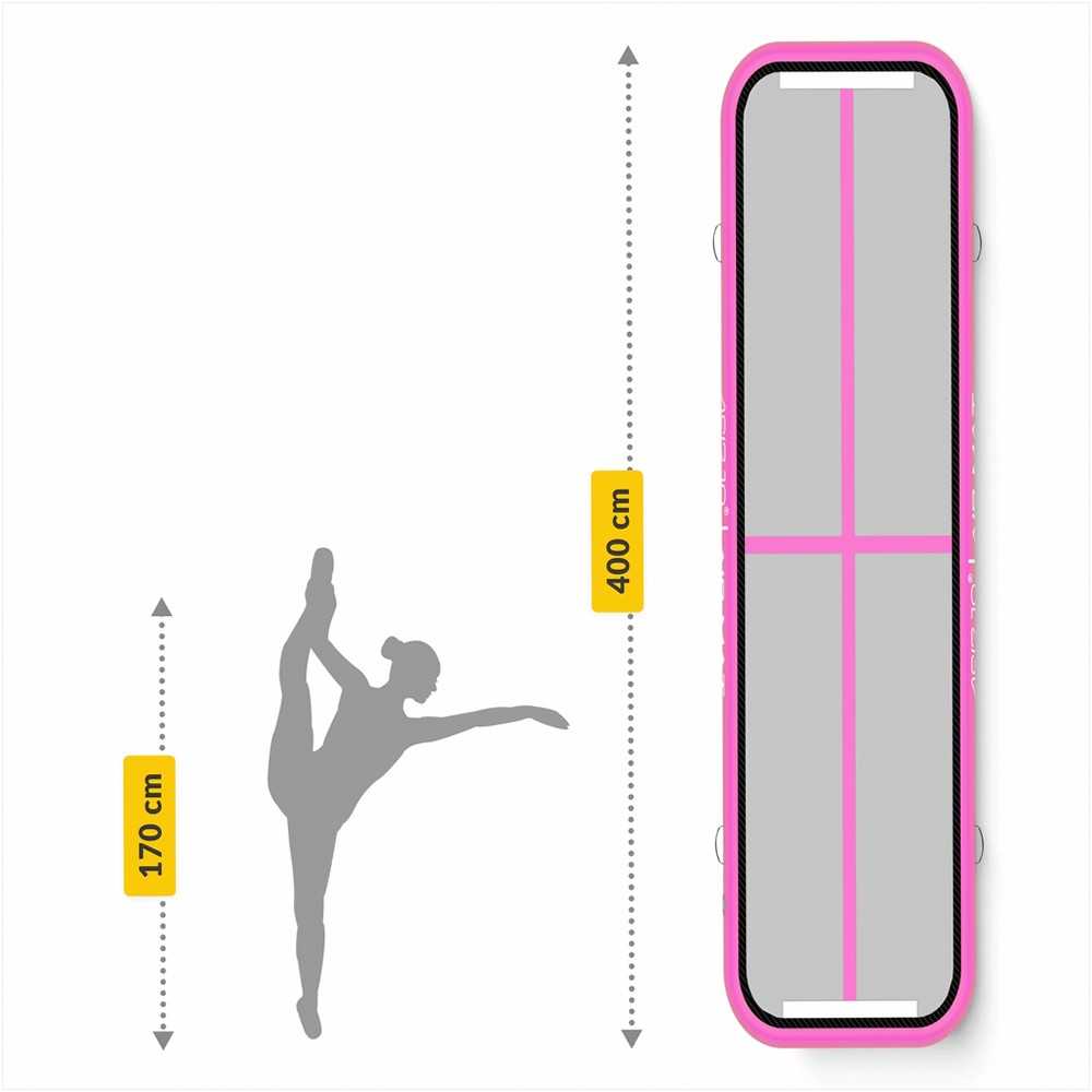 Akrobatikos oro kilimėlis, gimnastikos kilimėlis su elektrine pompa, rožinis treniruočių kilimėlis, 400 cm x 100 cm x 15 cm, patvarus PVC kilimėlis