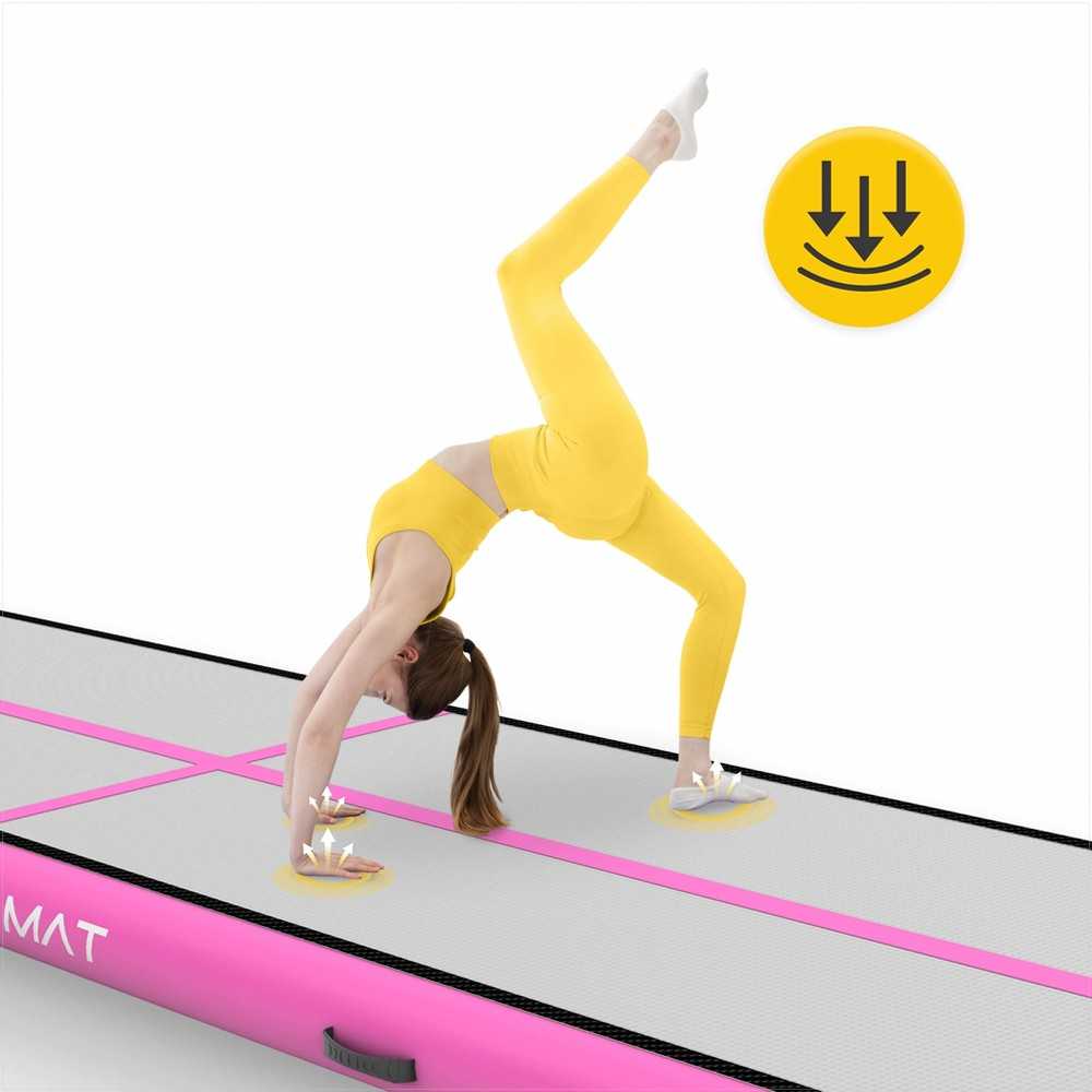 Akrobatikos oro kilimėlis, gimnastikos kilimėlis su elektrine pompa, rožinis treniruočių kilimėlis, 400 cm x 100 cm x 15 cm, patvarus PVC kilimėlis