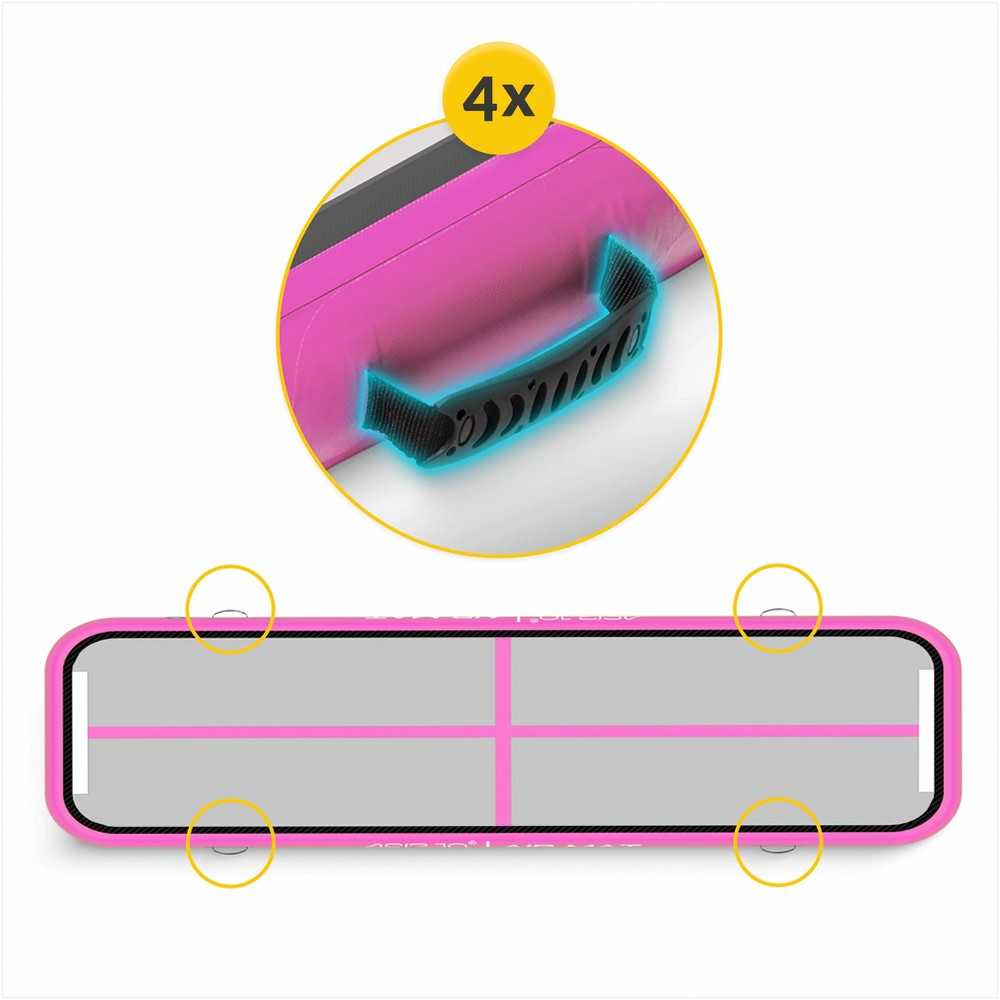 Akrobatikos oro kilimėlis, gimnastikos kilimėlis su elektrine pompa, rožinis treniruočių kilimėlis, 400 cm x 100 cm x 15 cm, patvarus PVC kilimėlis