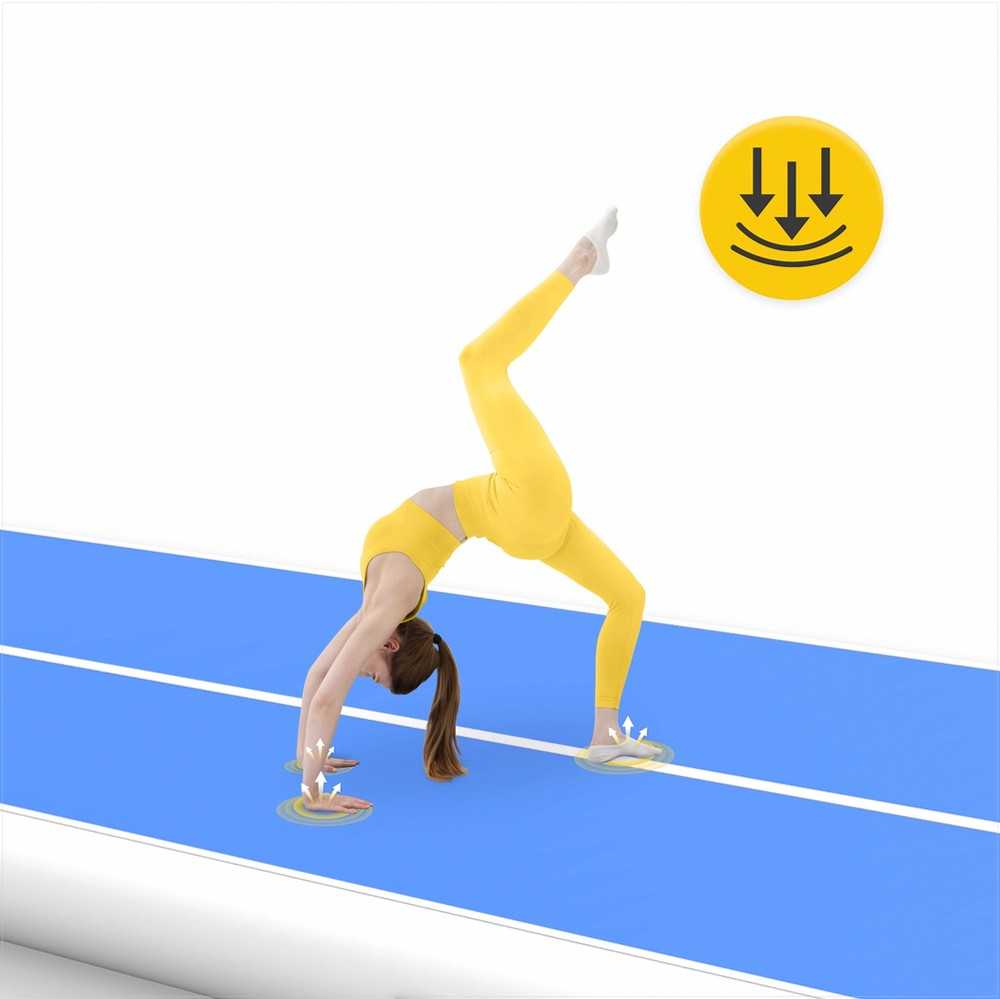 Akrobatinis oro kilimėlis, gimnastikos kilimėlis su pompa, 15 m ilgio, mėlynas treniruočių kilimėlis, gimnastikai, akrobatikai, fitnesui