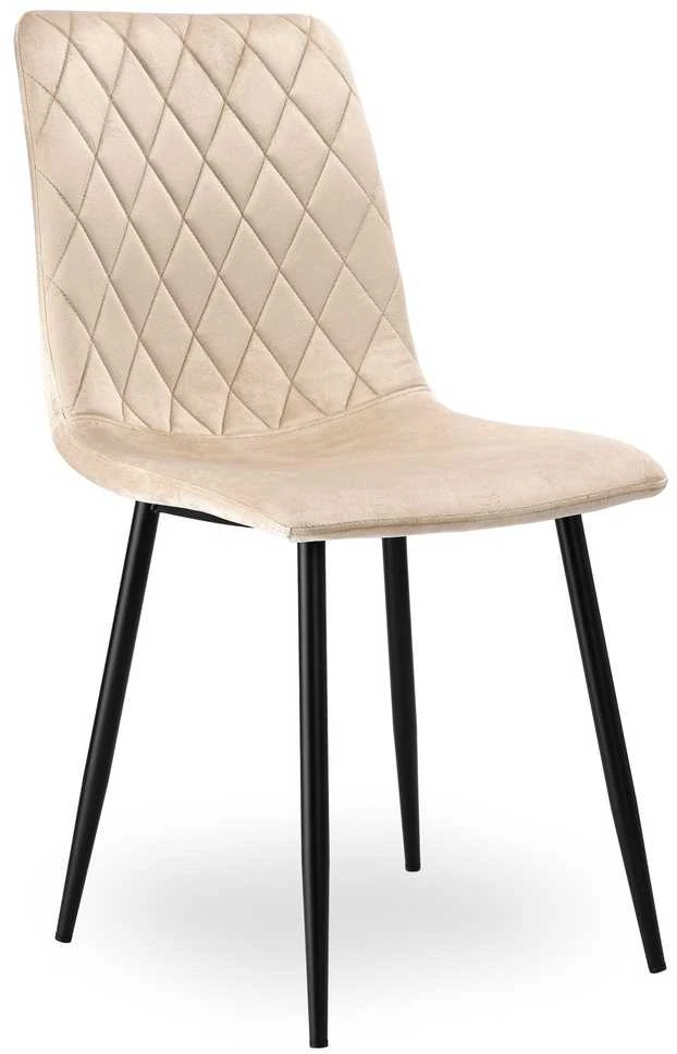 Aksominis krėslas DEXTER, smėlio spalvos, dygsniuotas, metalinėmis kojelėmis, 89 cm aukščio, valgomojo kėdė, virtuvės krėslas, minkštas krėslas