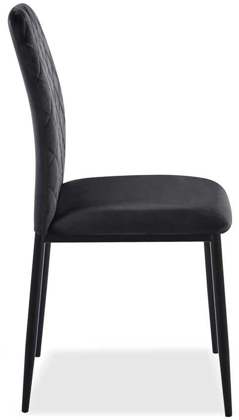 Aksominis valgomojo kėdė svetainei, dygsniuotas dizainas, juodos metalinės kojos, 90 cm aukščio, minkšta kėdė su atlošu, moderni valgomojo kėdė