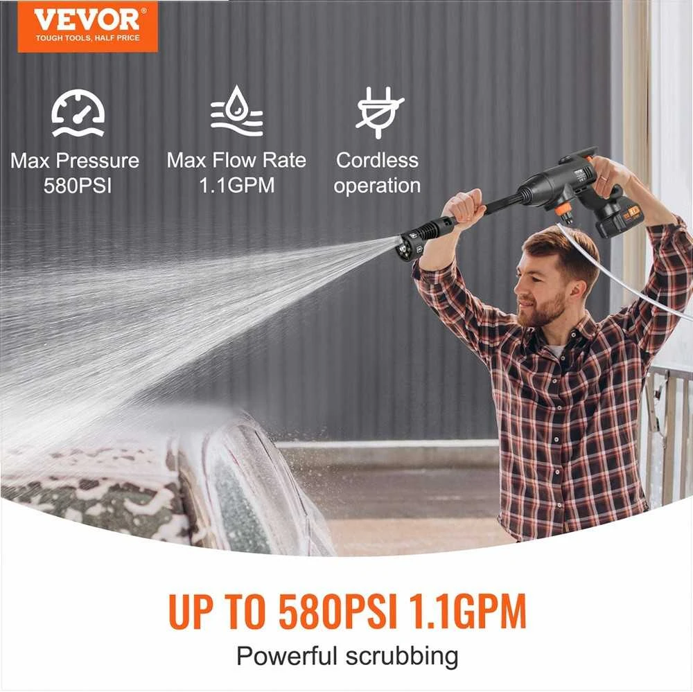 VEVOR Aukšto slėgio belaidis plovimo įrenginys 580 PSI