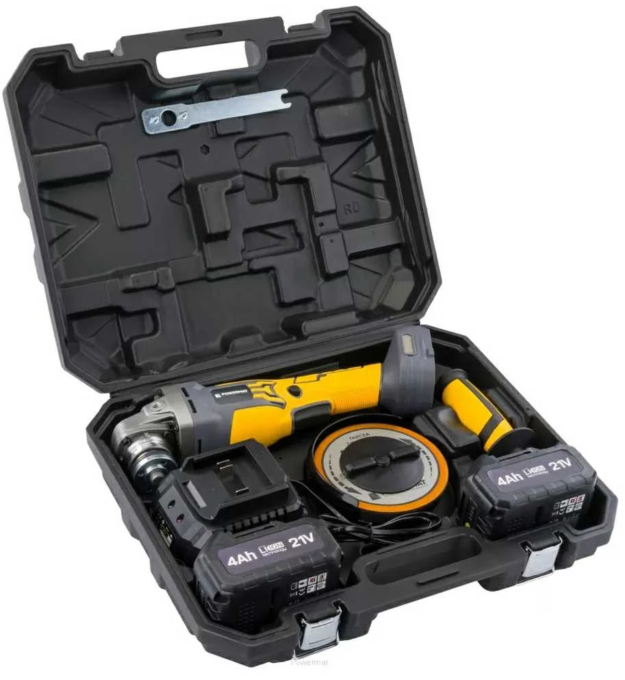 Akumuliatorinis kampinis šlifuoklis PowerMat, 21V Li-ion 125mm