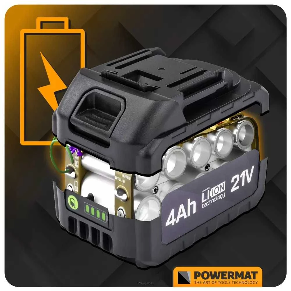 Akumuliatorinis kampinis šlifuoklis PowerMat, 21V Li-ion 125mm