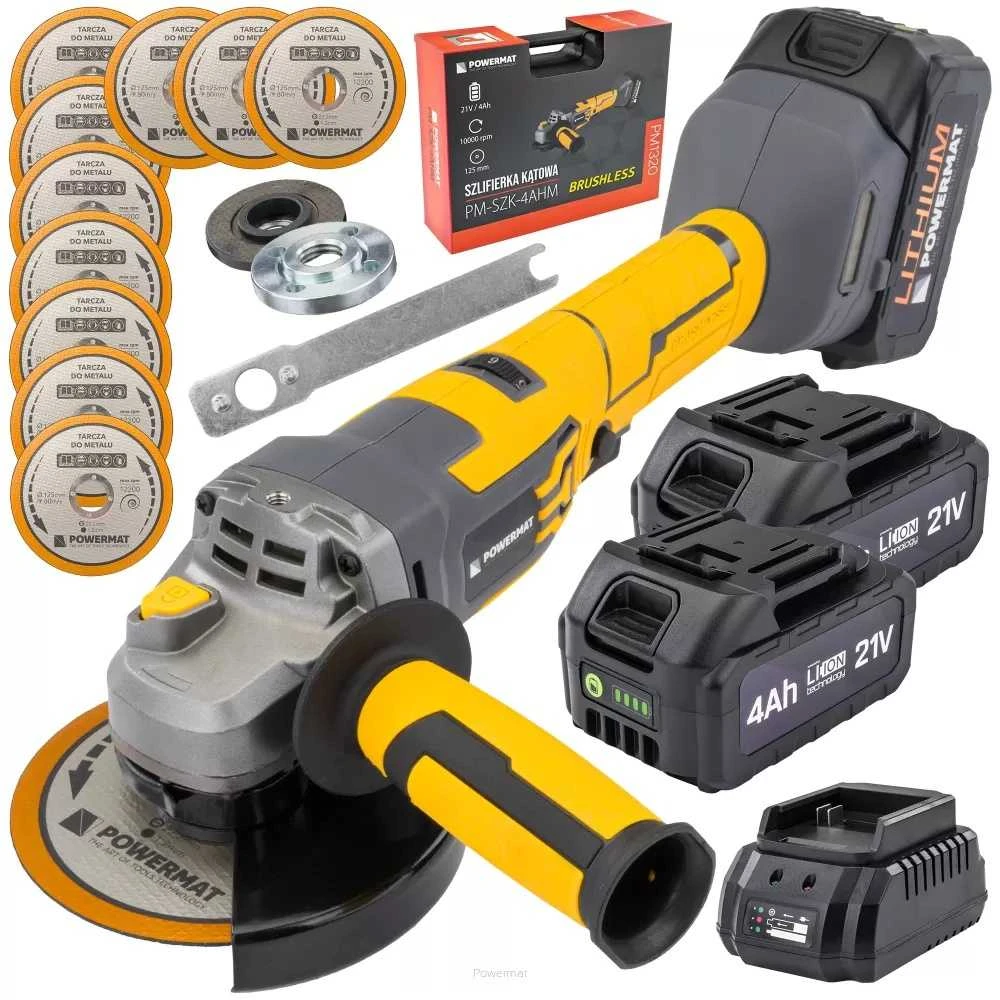 Akumuliatorinis kampinis šlifuoklis PowerMat, 21V Li-ion 125mm