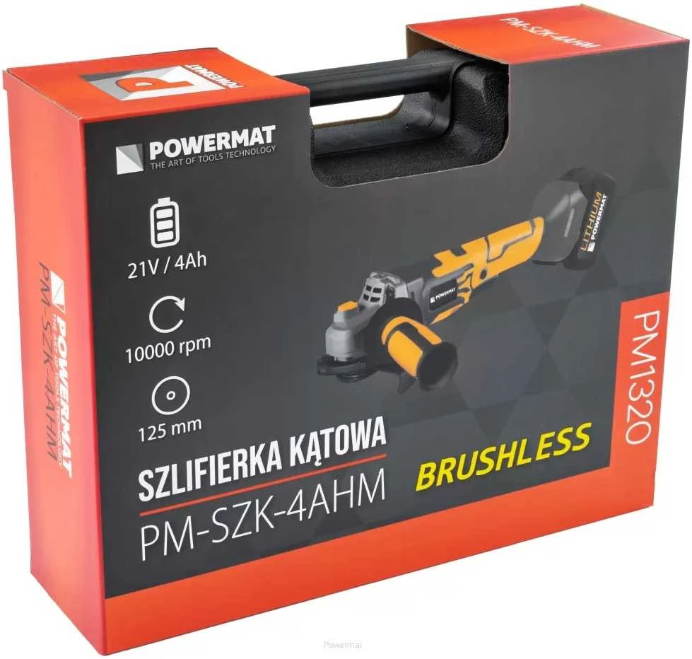 Akumuliatorinis kampinis šlifuoklis PowerMat, 21V Li-ion 125mm
