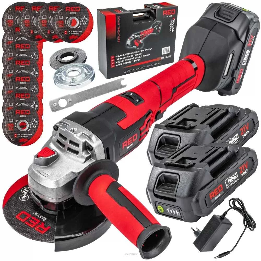 Red Technic Akumuliatorinis kampinis šlifuoklis Raudona Technic RTSZK0140, 21V Li-ion 125mm