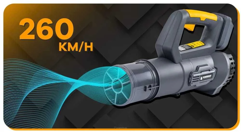 Powermat Akumuliatorinis lapų pūstuvas, 21 V, 260 km/h oro srautas, su 2 x 2 Ah ličio jonų baterijomis, sodo valymui, greitam šiukšlių pašalinimui