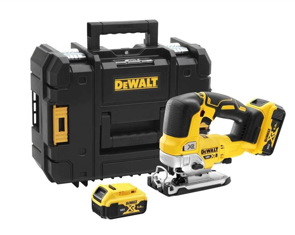 Akumuliatorinis siaurapjūklis DeWalt DCS334P2-QW; 18 V; 2x5,0 Ah akum.