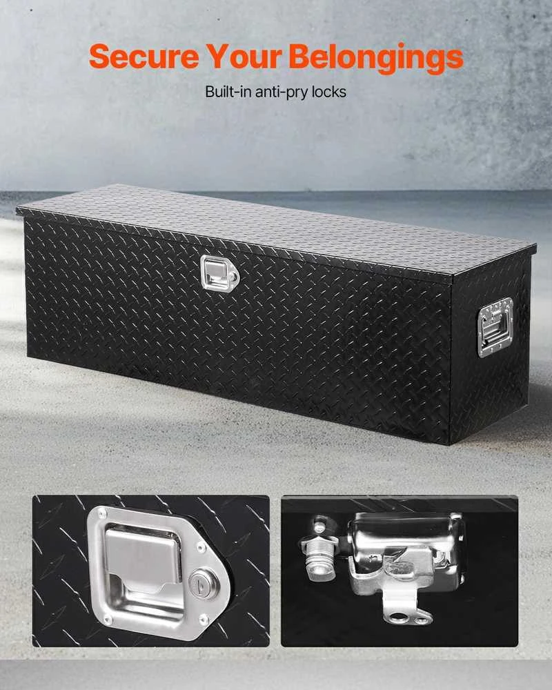 Aliuminio įrankių dėžė pikapui, RV, juoda, 1244.6 mm, atspari oro sąlygoms, saugus daiktų saugojimas, sunkvežimiui