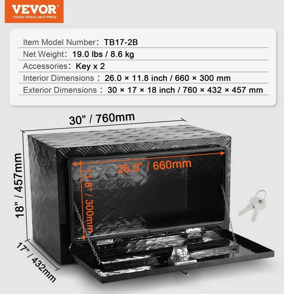 Aliuminio įrankių dėžė priekabai/kemperiui 760x432x457 mm, po dugnu, įrankių laikymui, sunkvežimiui