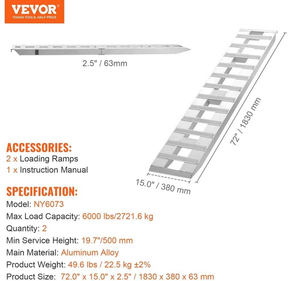 Aliuminio rampos sunkvežimiams, 2721.6kg, 1830 mm, 2 vnt. - automobilių, priekabų, technikos rampos