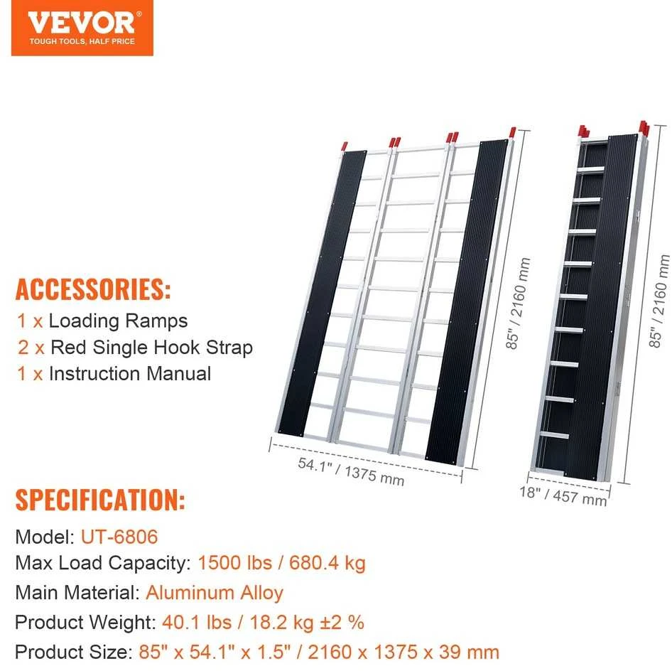 VEVOR Aliuminis sulankstomas rampa 680 kg, 216 cm
