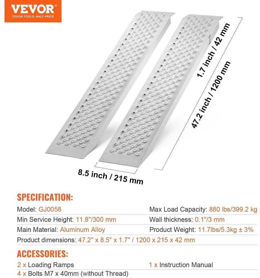 VEVOR 47,2 x 8,5 cm aliuminio rampai 399 kg