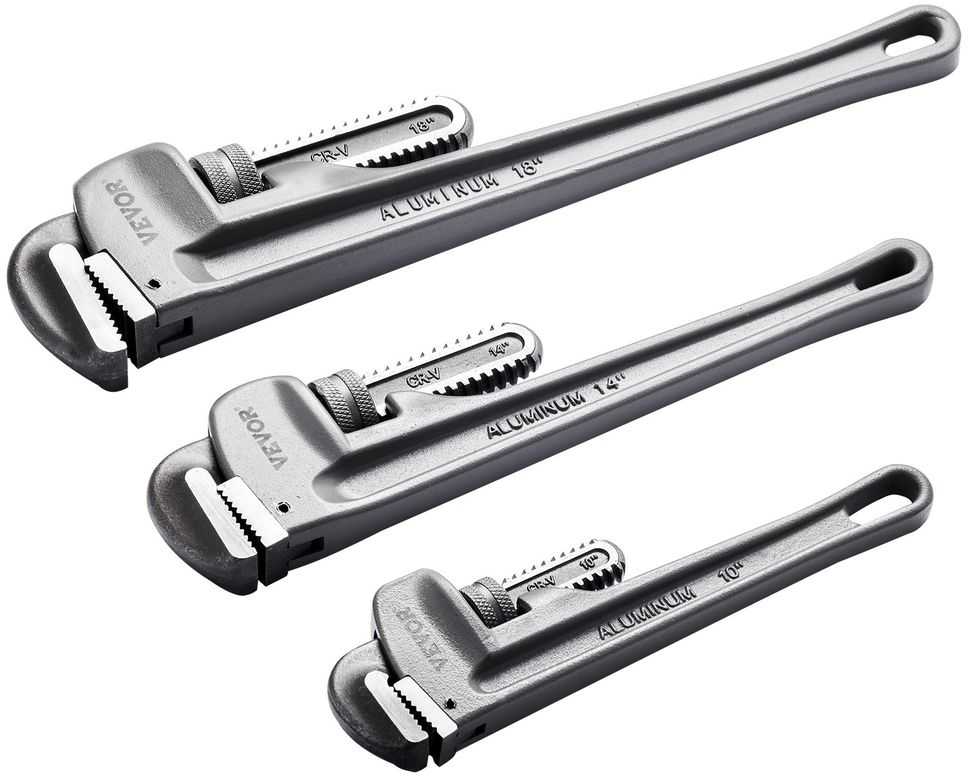 Aliuminio vamzdinių raktų rinkinys, 3 dalių santechnikos raktų komplektas, reguliuojami didelio našumo raktai automobiliams ir statybai, 254mm, 355.6mm, 457.2mm