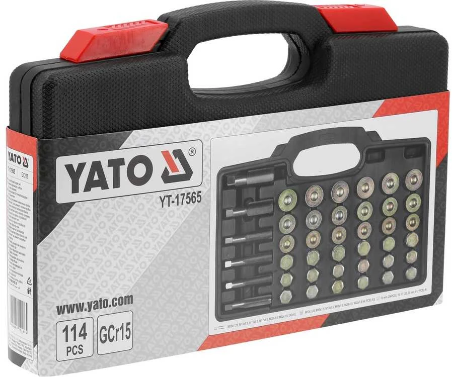 Yato Alyvos keptuvės kamščių remonto komplektas M13-M22, 114 vnt., alyvos išleidimo kamščio remonto rinkinys, sriegių remonto rinkinys