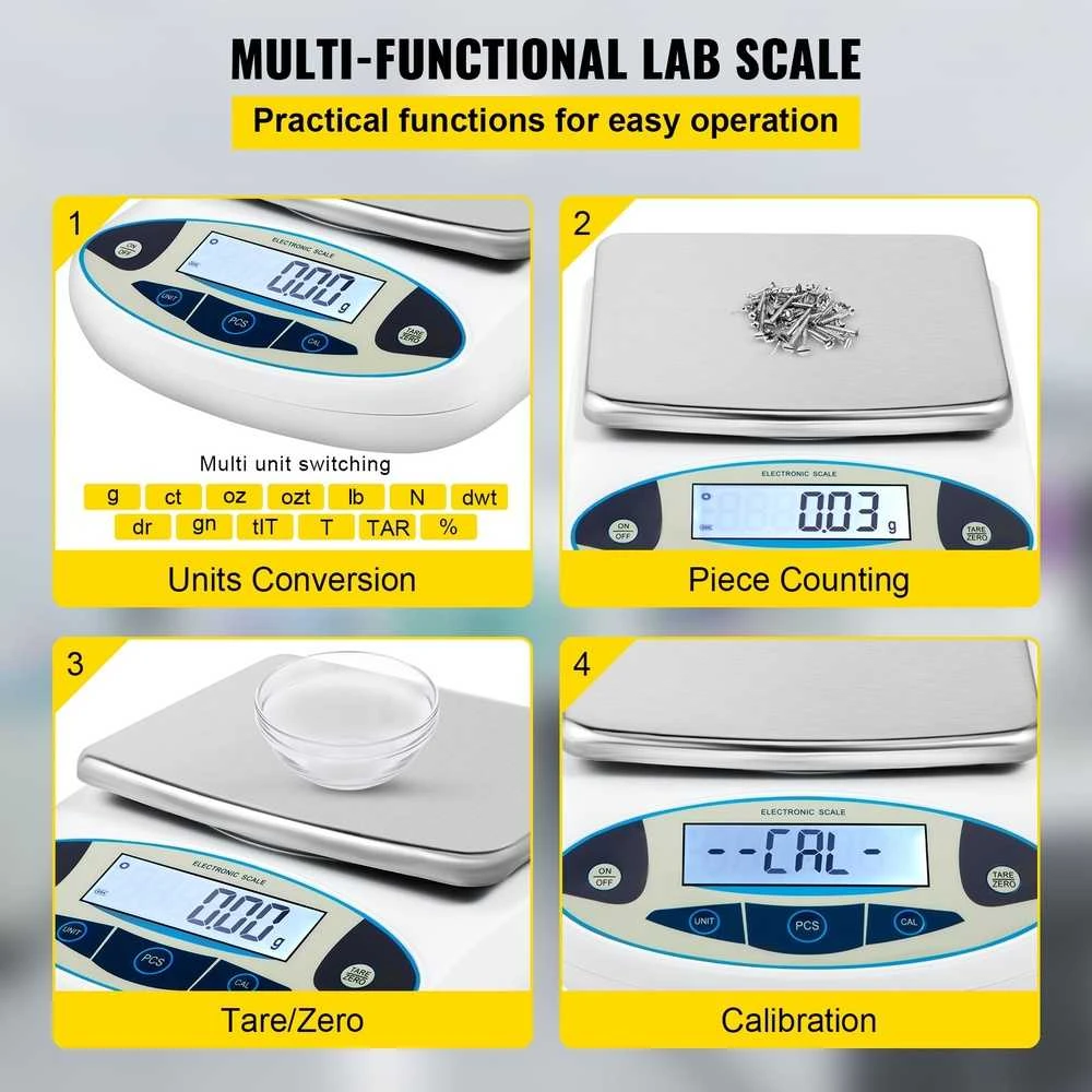 Virtuvinės svarstyklės Analitinės svarstyklės, 5000g, 0,01g, Laboratorinės svarstyklės, Skaitmeninės svarstyklės
